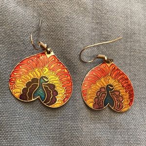 Vintage Enamel Cloisonné Peacock Earrings